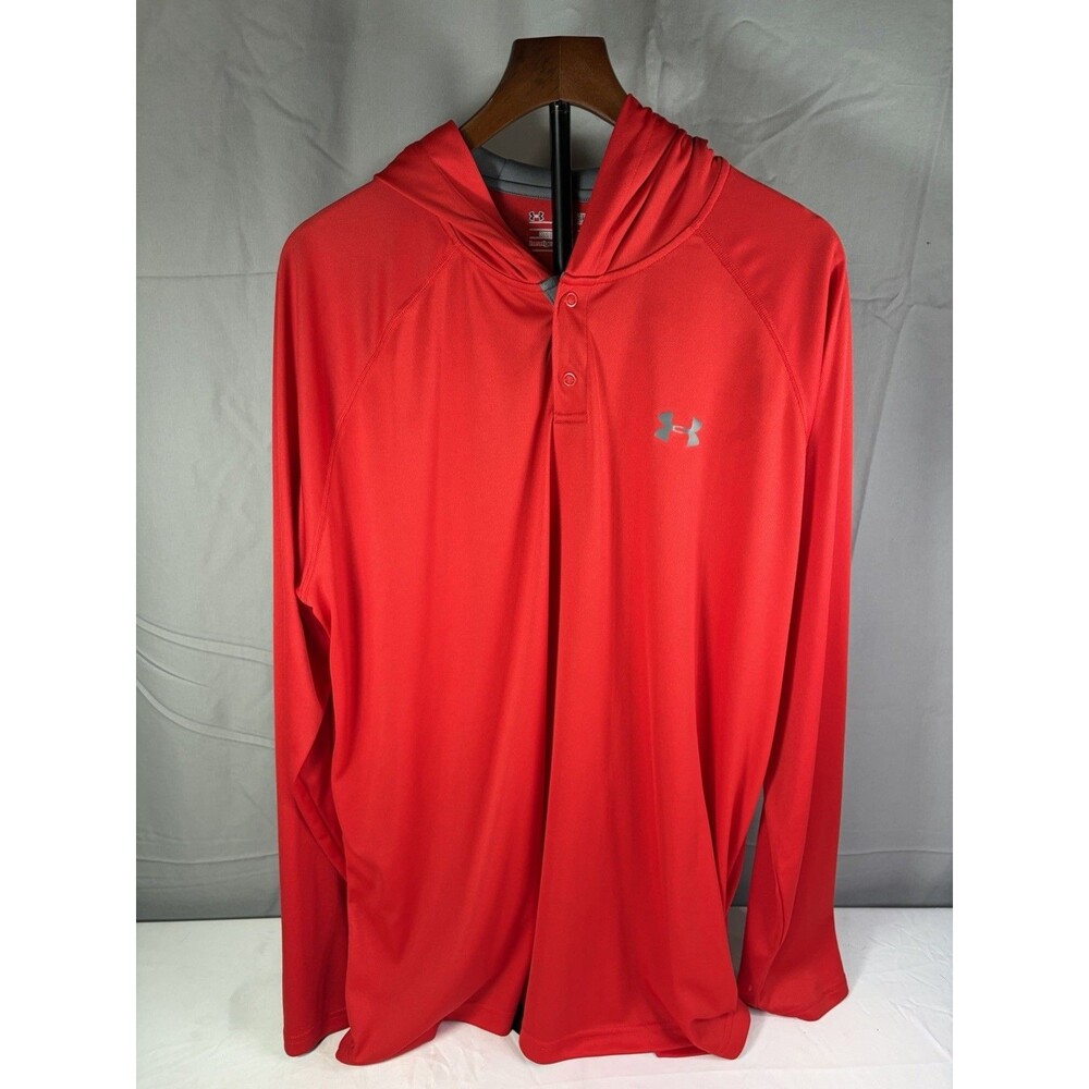 Under Armour Men's Red Henley Pullover Hoodie Long Sleeve XXL Loose Fit Nice